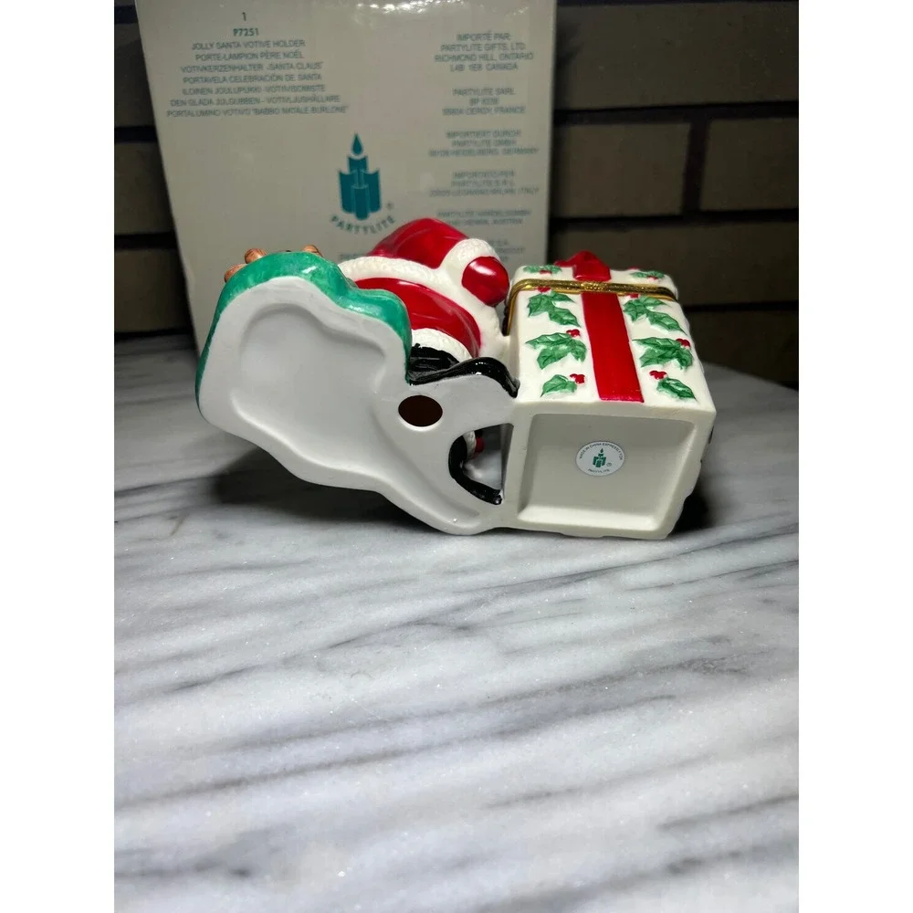 VTG PartyLite Jolly Santa Votive Holder Ceramic Hinged Gift Box Christmas - Picture 10 of 11